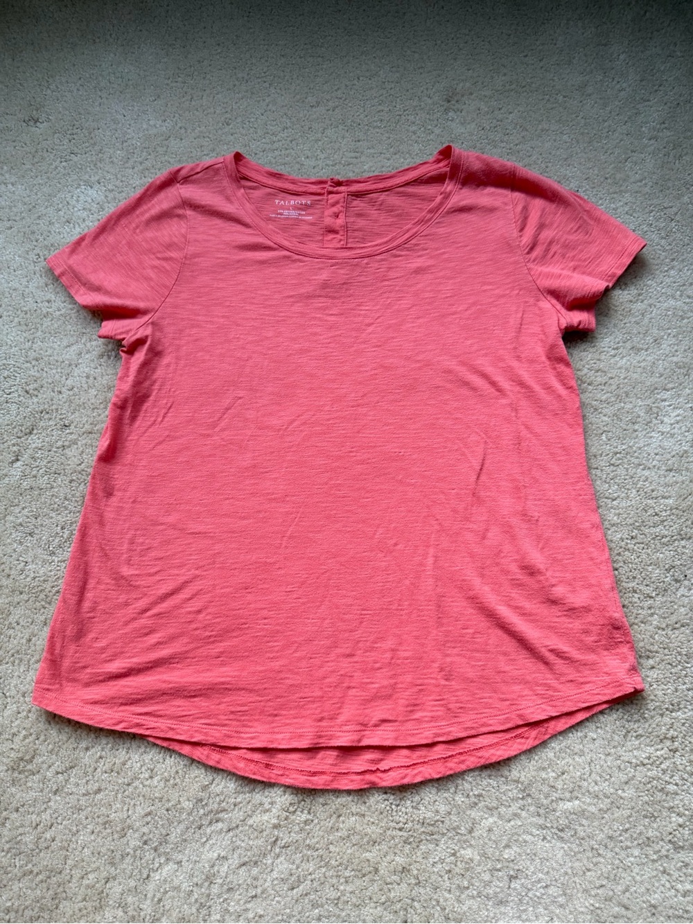 Talbots Orange Slub Knit SS Tee Shirt w/ Back Buttons - Size L - VGUC